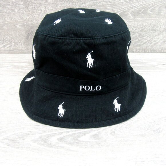 Polo Ralph Lauren Embroidered Pony Bucket Hat Adult Size S/M Black White NEW - Picture 2 of 10